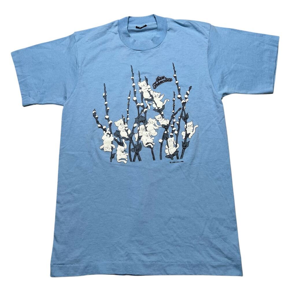 T-Shirt Fever Graphic Tee Women Medium Blue San Francisco 1990 Cat Print